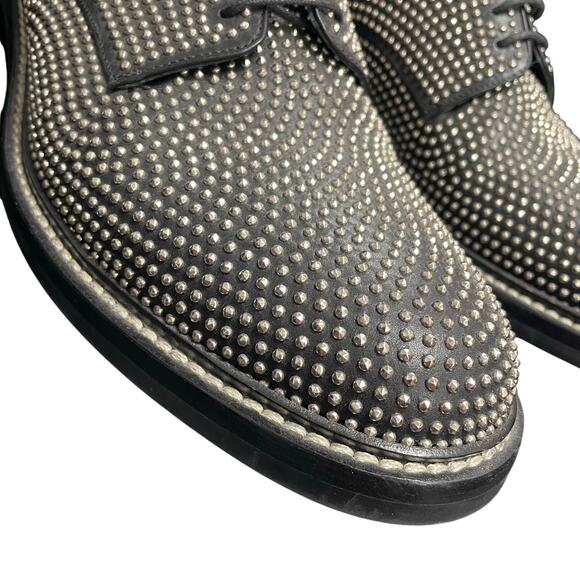 Saint Laurent Paris Black Silver Studded Derby Shoes Mens Size 45 / US 12 main image 7